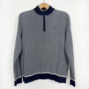 Michael Kors Men's Grey and Navy Blue Cotton Zip-Up Sweater Size X-Large